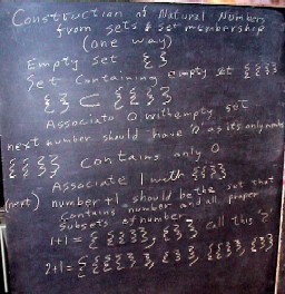 Derivations of natural numbers using set and set membership, other finite differences to calculus bits.